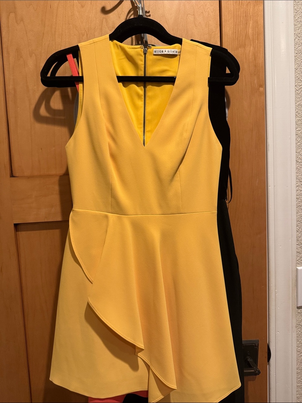 Alice + Olivia Bright Yellow V-Neck Ruffle Mini Dress